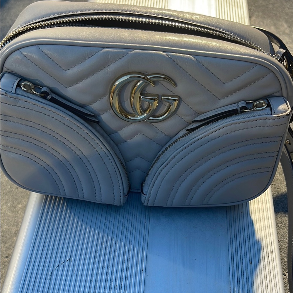 Gucci Light Gray Matelassé GG Marmont Crossbody Bag